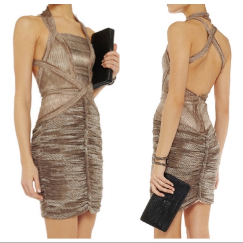 Herve Leger Metallic Brown Mini Dress